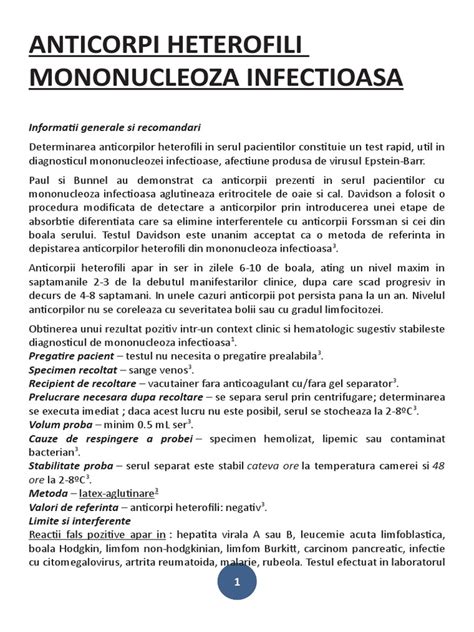 anticorpi heterofili|Analizele de laborator in mononucleoza infectioasa („Boala。